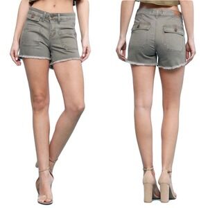 Judy Blue Shorts Women's 28 Raw Hem Mid Rise JB1571-SF Front Pockets Olive